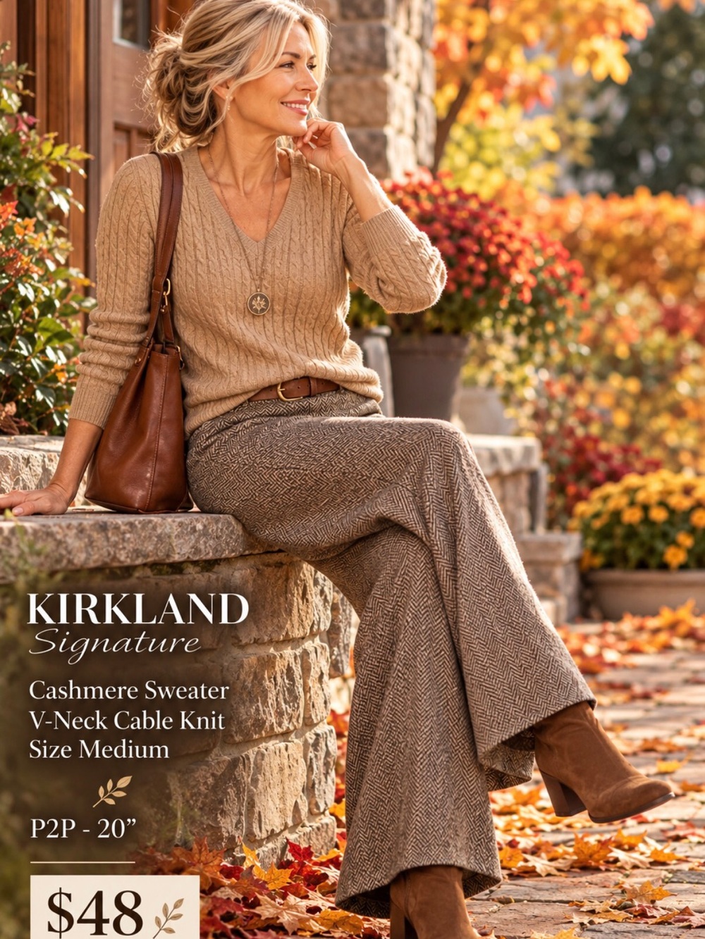 Cashmere 100% cable pattern V neck pullover